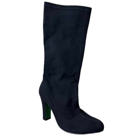 Boden‎ Boots Knee High Pull On Size 42/US 10.5 Black Faux Suede Heels - Picture 1 of 9
